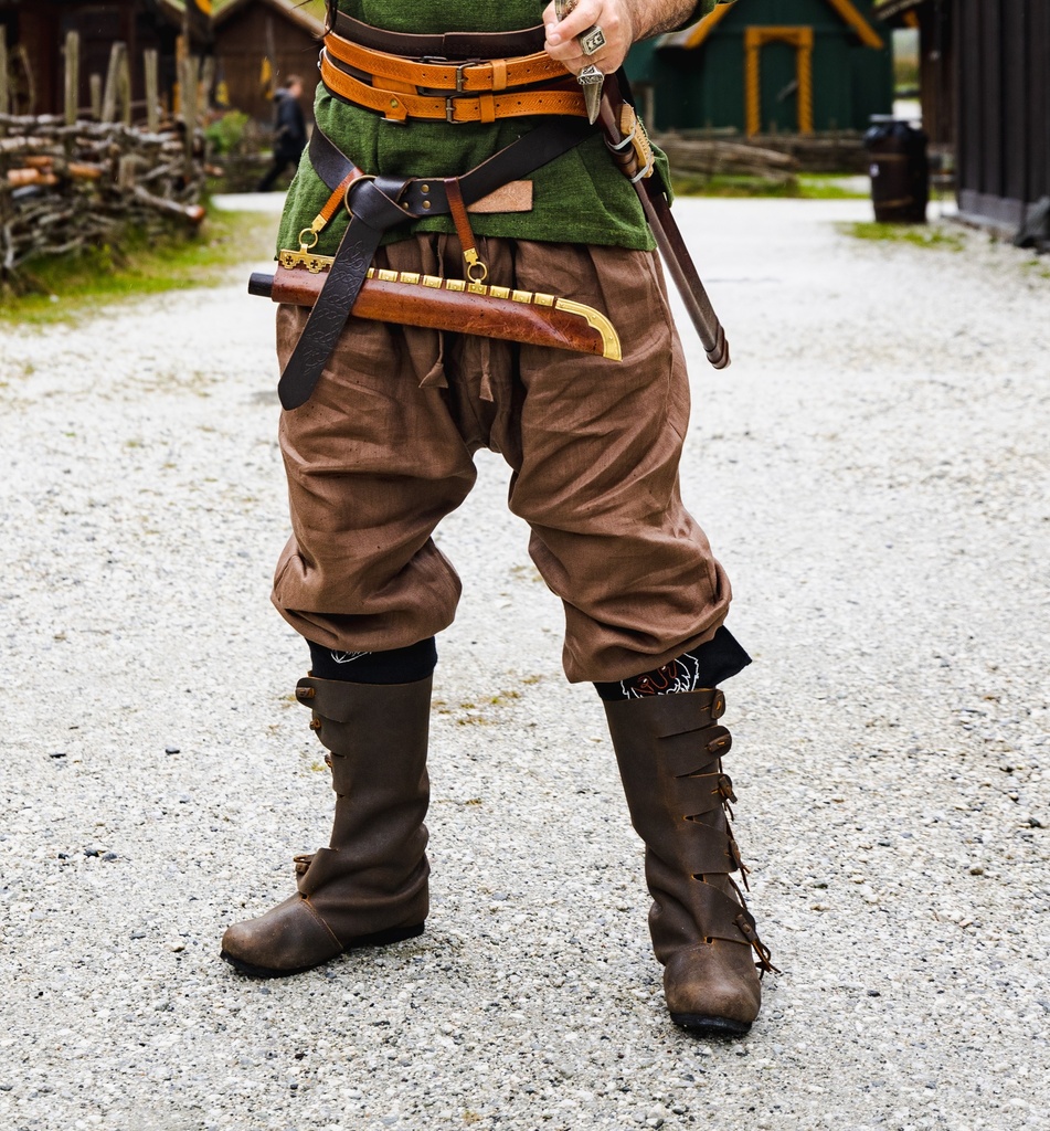 Wikingerhose mit Beinschnürung Wodan Braun Leinen- Mittelalter Gewand Larp & Reenactment