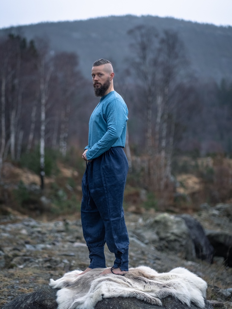 Wikingerhose mit Beinschnürung Wodan dunkelblau Leinen- Mittelalter Gewand Larp & Reenactment