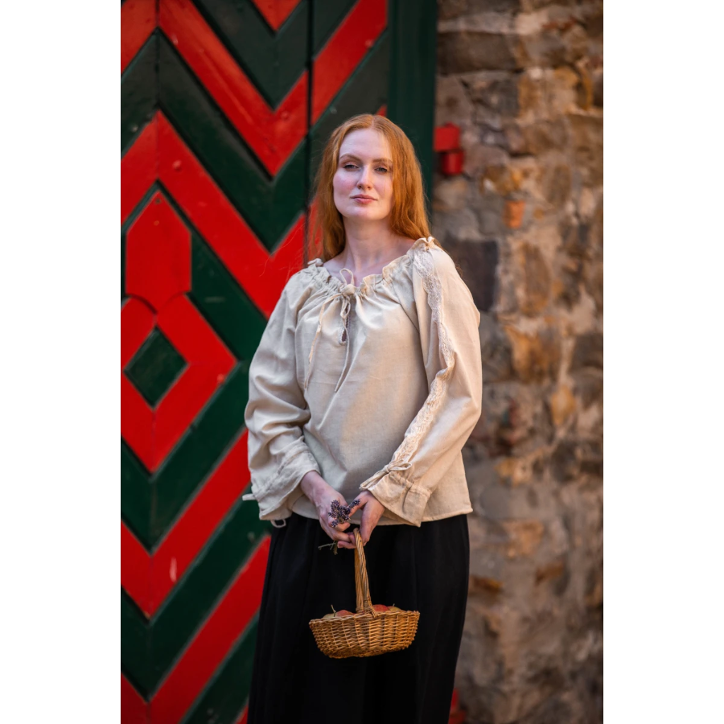 Mittelalterbluse mit Spitze "Bettina" Hanffarben