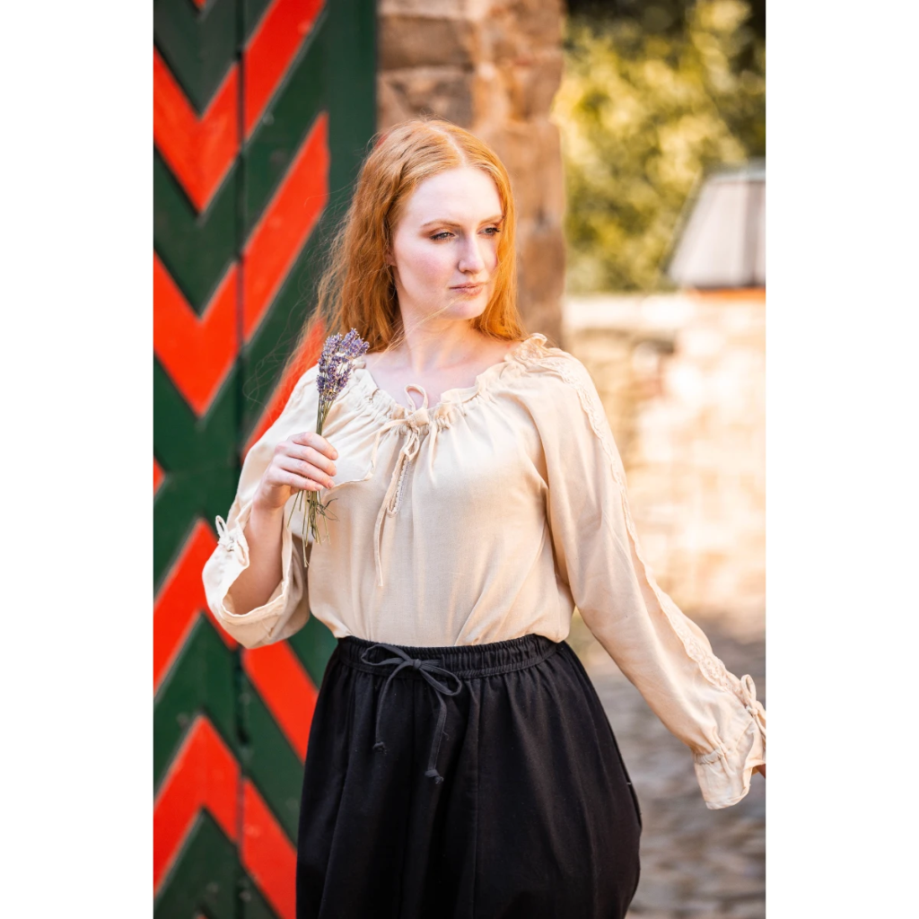 Mittelalterbluse mit Spitze "Bettina" Hanffarben