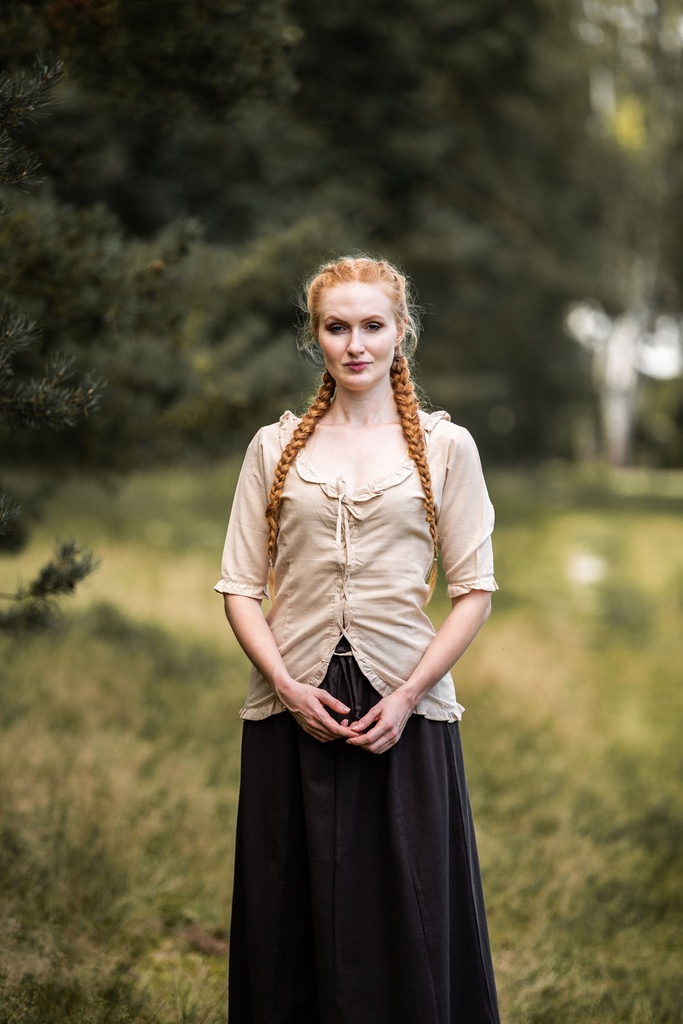 Kurzarm-Rüschenbluse "Bea" Hanffarben