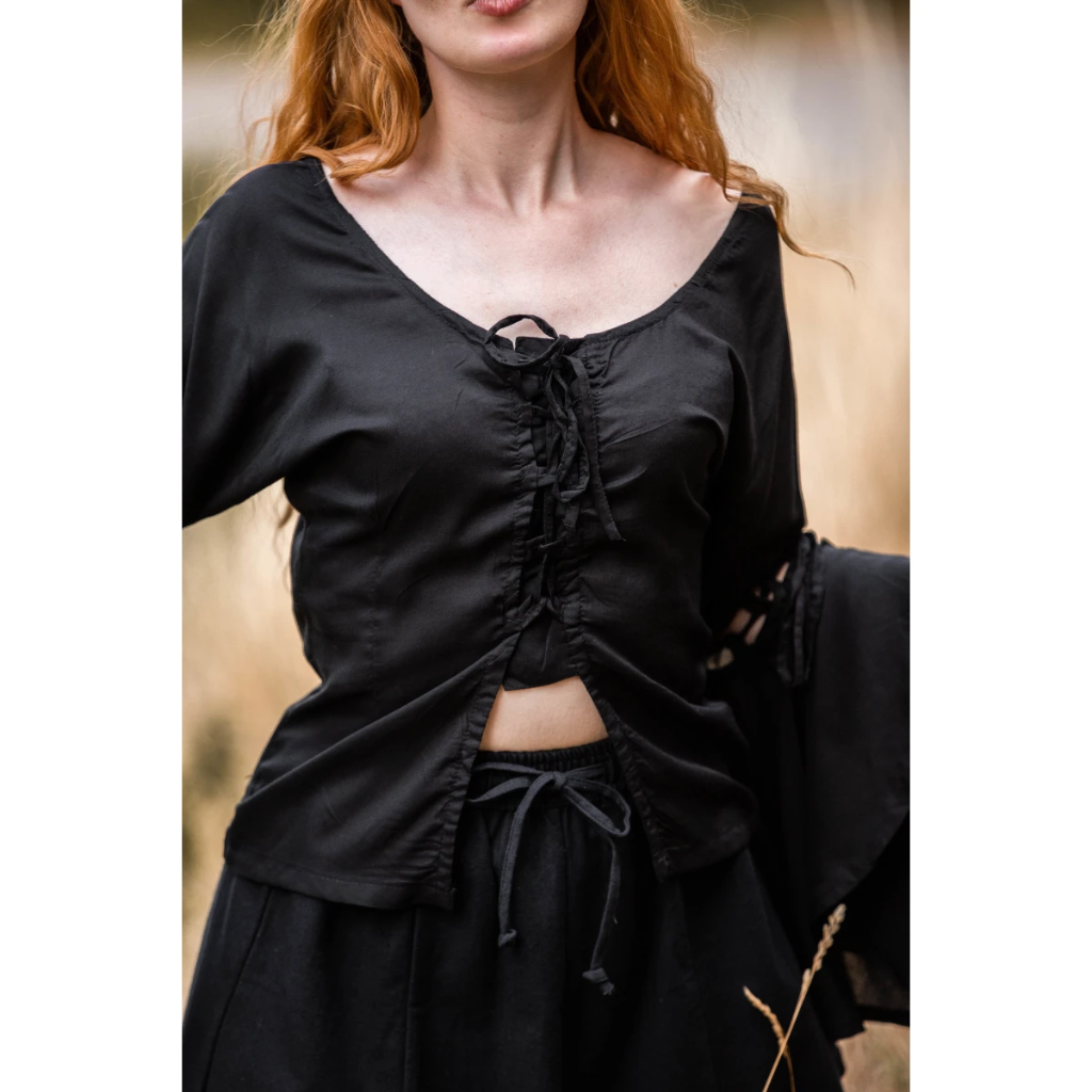 Bluse "Carmen" Volants Schwarz