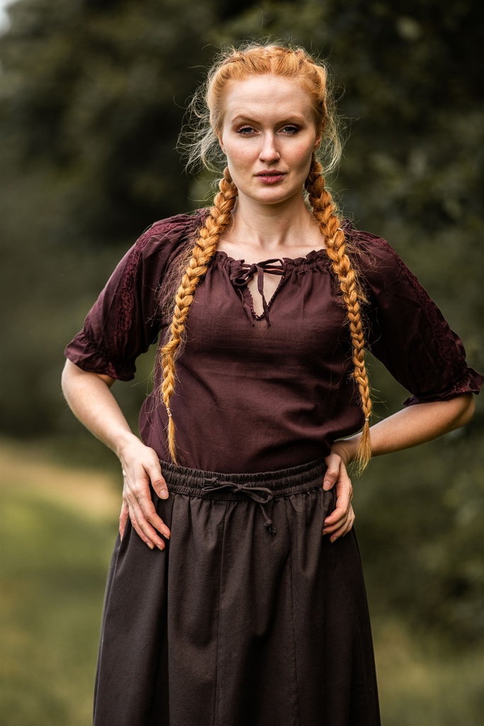 Mittelalter Kurzarmbluse "Sandra" Dunkelbraun