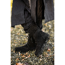 Mittelalterstiefel mit Schnürung und Stulpe Veloursleder schwarz - Mittelalterliches Schuhwerk