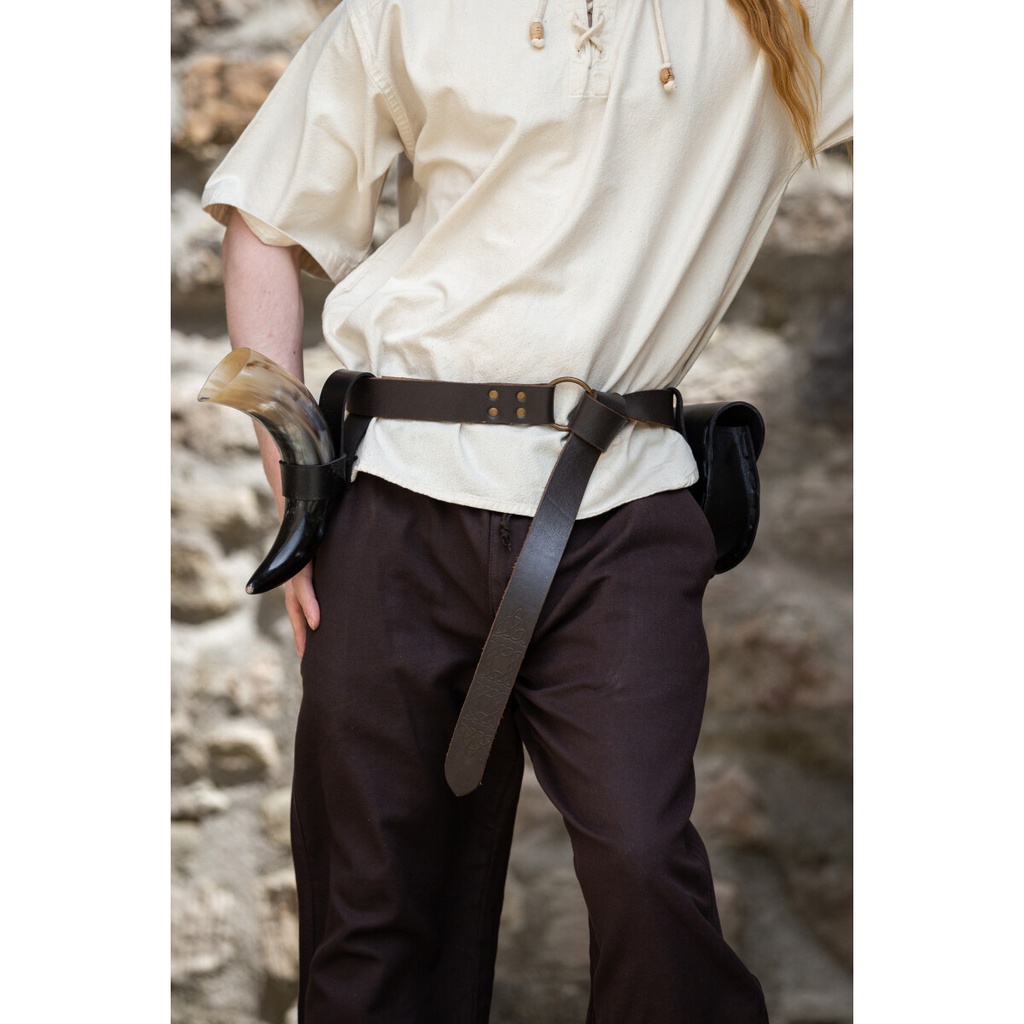 Ringgürtel aus Leder mit keltischem Muster in zwei Längen - Dunkelbraun