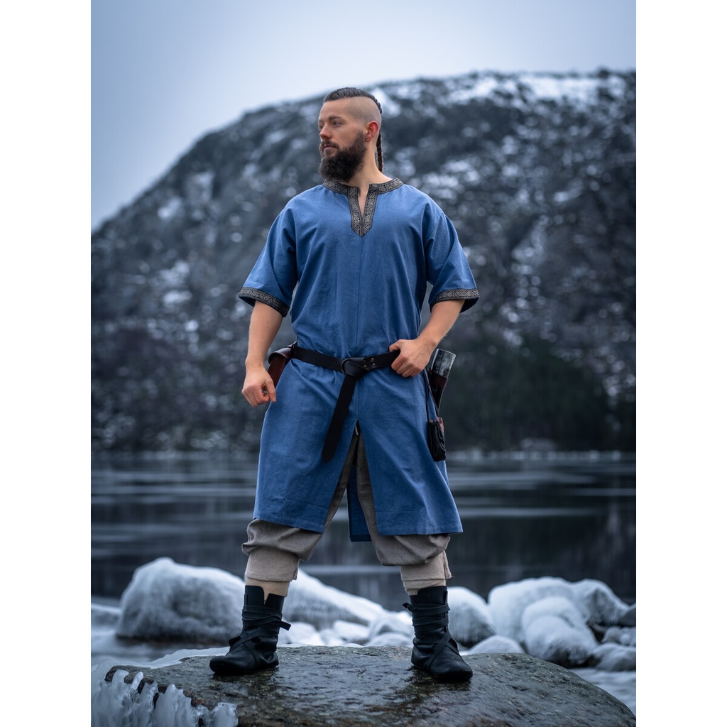 Kurzarmtunika mit Bordüre "Richard" Taubenblau