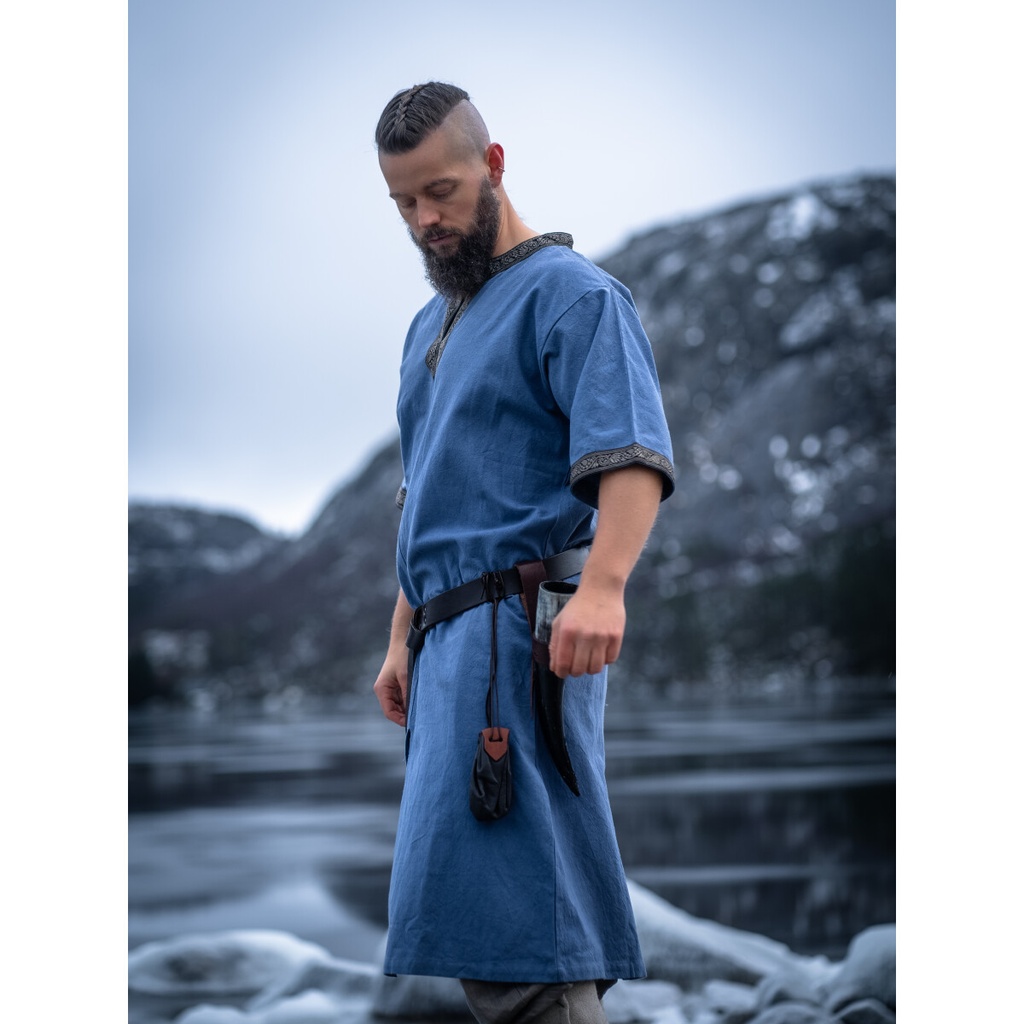 Kurzarmtunika mit Bordüre "Richard" Taubenblau