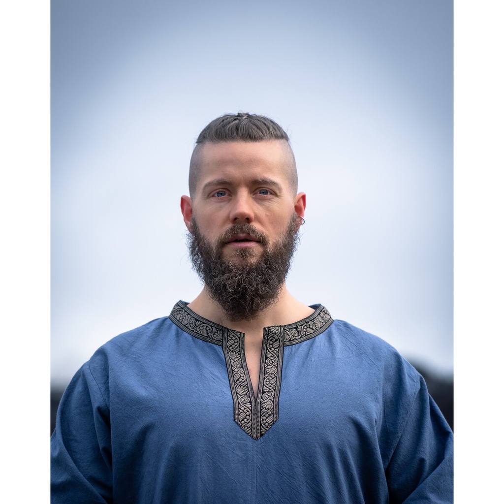 Kurzarmtunika mit Bordüre "Richard" Taubenblau