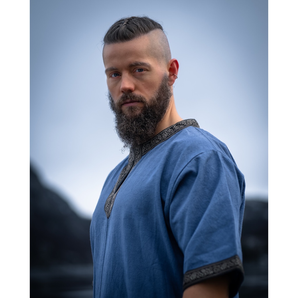 Kurzarmtunika mit Bordüre "Richard" Taubenblau