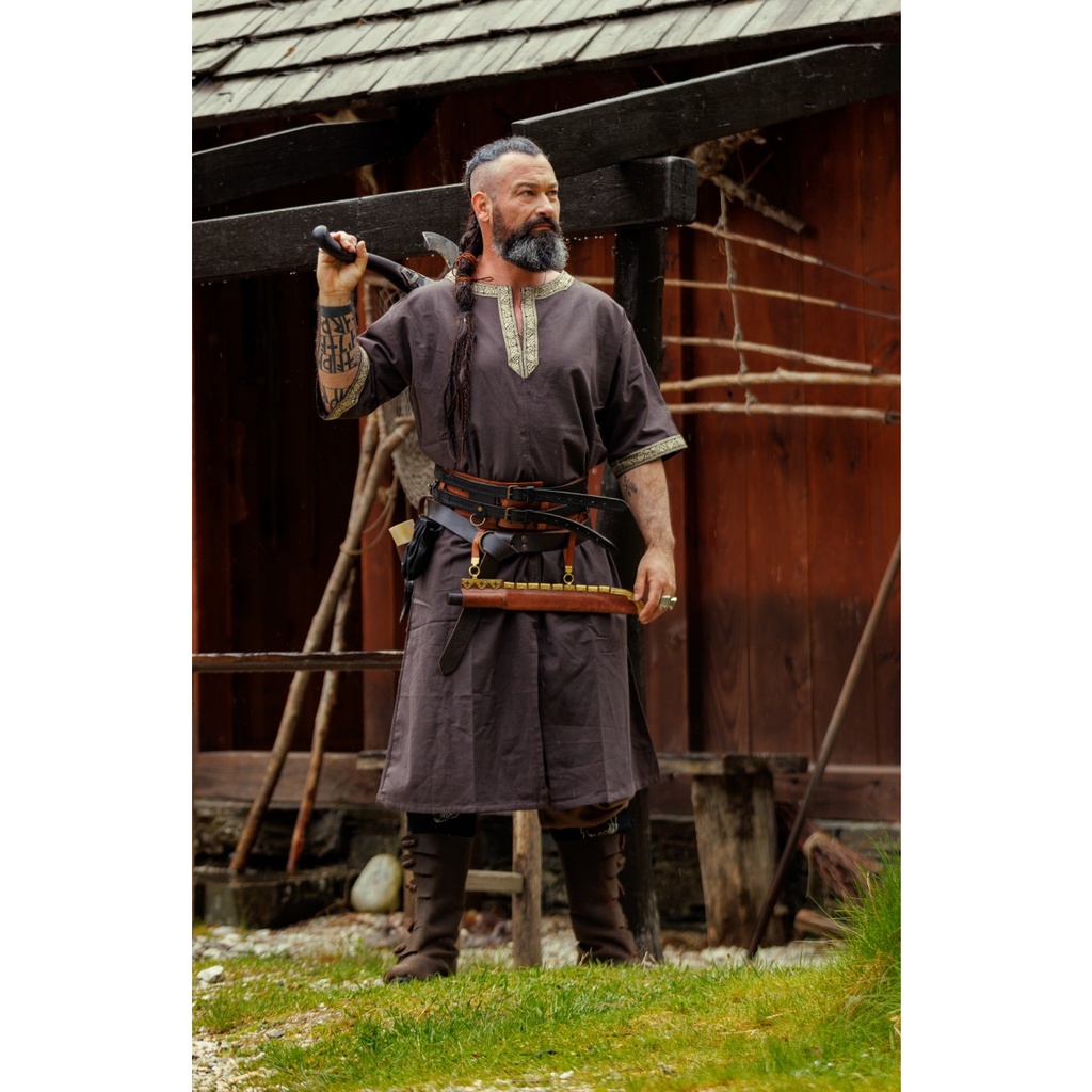 Kurzarmtunika mit Bordüre "Richard" Dunkelbraun