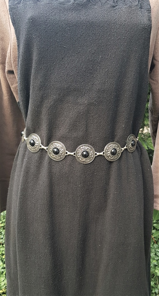 NITRAM, Kettengürtel, silberfarben, schwarze Perle