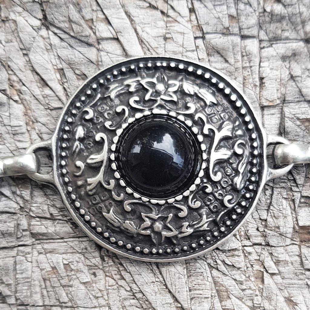 NITRAM, Kettengürtel, silberfarben, schwarze Perle