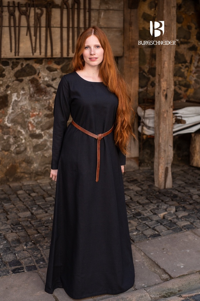 [030000OS22-001] Unterkleid Freya - Schwarz: Authentisches Untergewand für LARP und Reenactment (S)