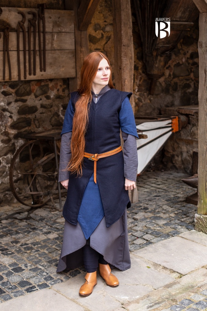 [14400-003] Tunika "Meril" in Blau – Mittelalterliche Ärmellose Wollfilz-Tunika für LARP und Reenactment  (S)