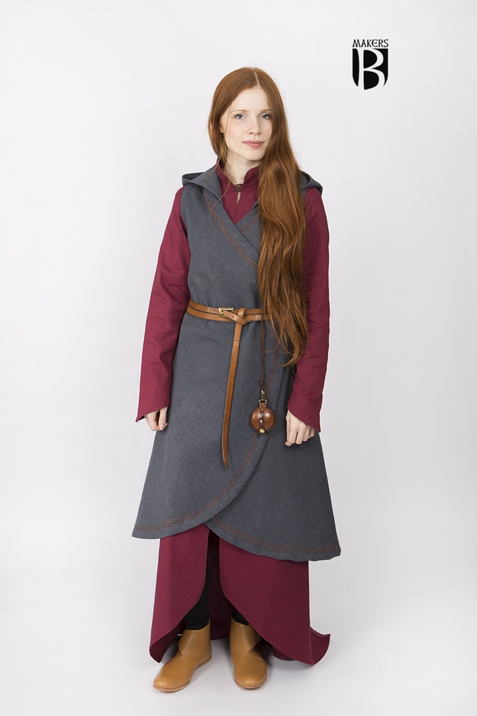 [14429-002] Wickelkleid Dala - Grau: Vielseitiges ärmelloses Gewand mit Kapuze (S/M)