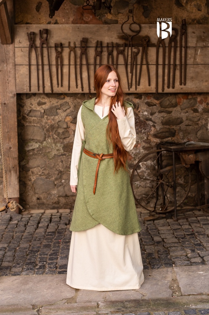 [14431-002] Wickelkleid Runa - Lindgrün: Ärmelloses LARP-Gewand für individuelle Anpassungen (S/M)