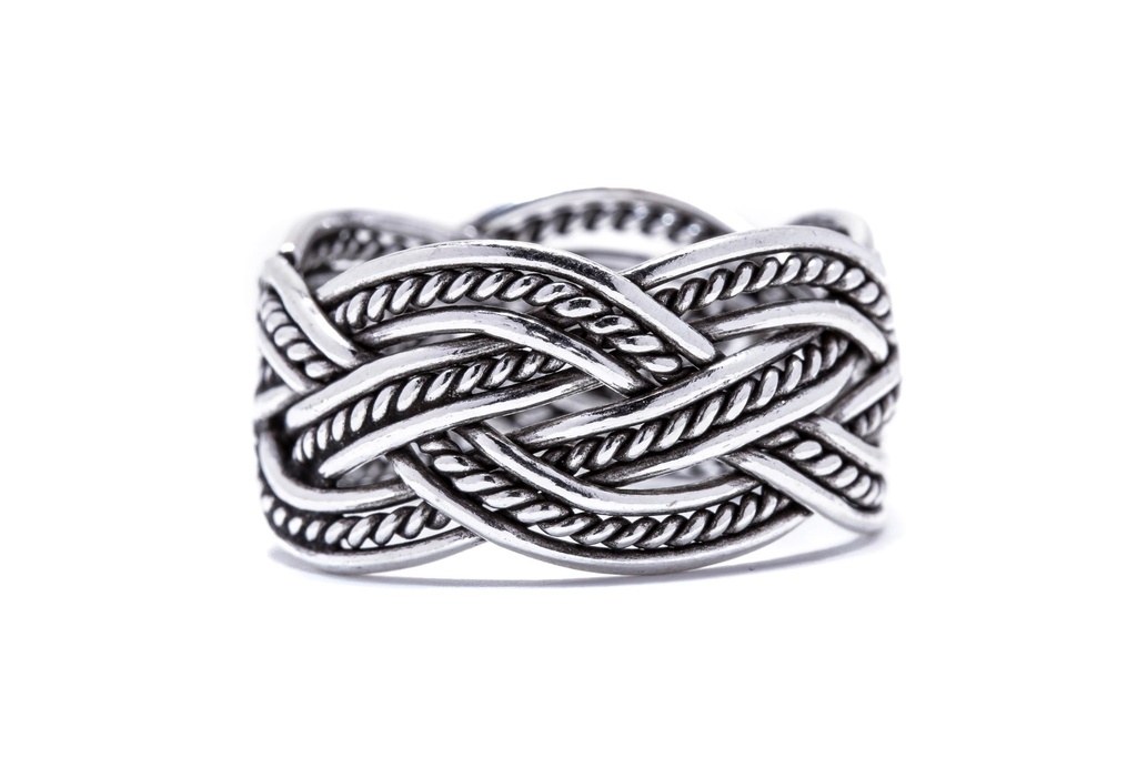 [17263-005] Breiter Wikinger-Ring "Zoran" aus 925er Sterlingsilber – 12 mm handgeschmiedeter Ring mit Zopfmuster  (15,5 / 58)