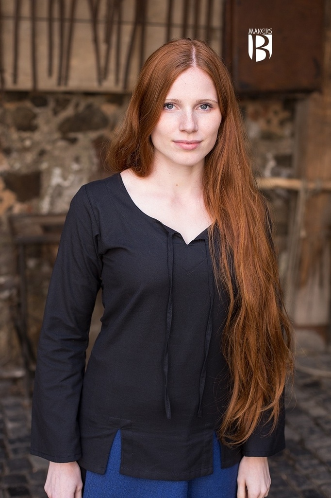 [31996-001] Mittelalterbluse Lysia Schwarz Baumwolle (S)