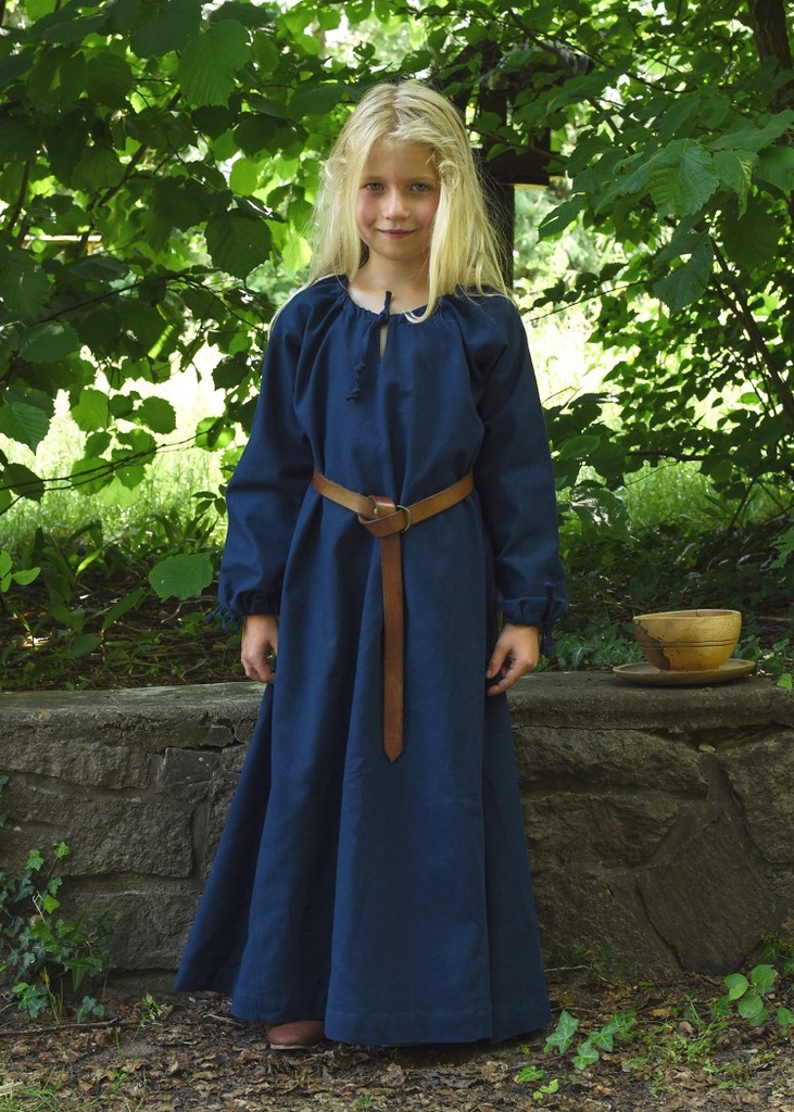 [32019-001] Kinder Mittelalterkleid Ana blau 100% Baumwolle - Gewand für Mittelalter, Larp und Reenactment (110)