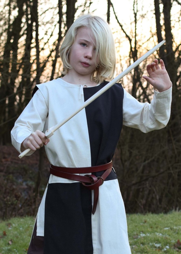 [32028-001] Kinder Waffenrock Lucas – Mittelalterlicher Mi-Parti Waffenrock in Natur/Schwarz aus 100 % Baumwolle  (110)