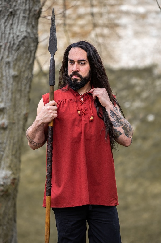 [35698-001] Ärmelloses Stehkragen Schnürhemd rot Mittelalterhemd (S)