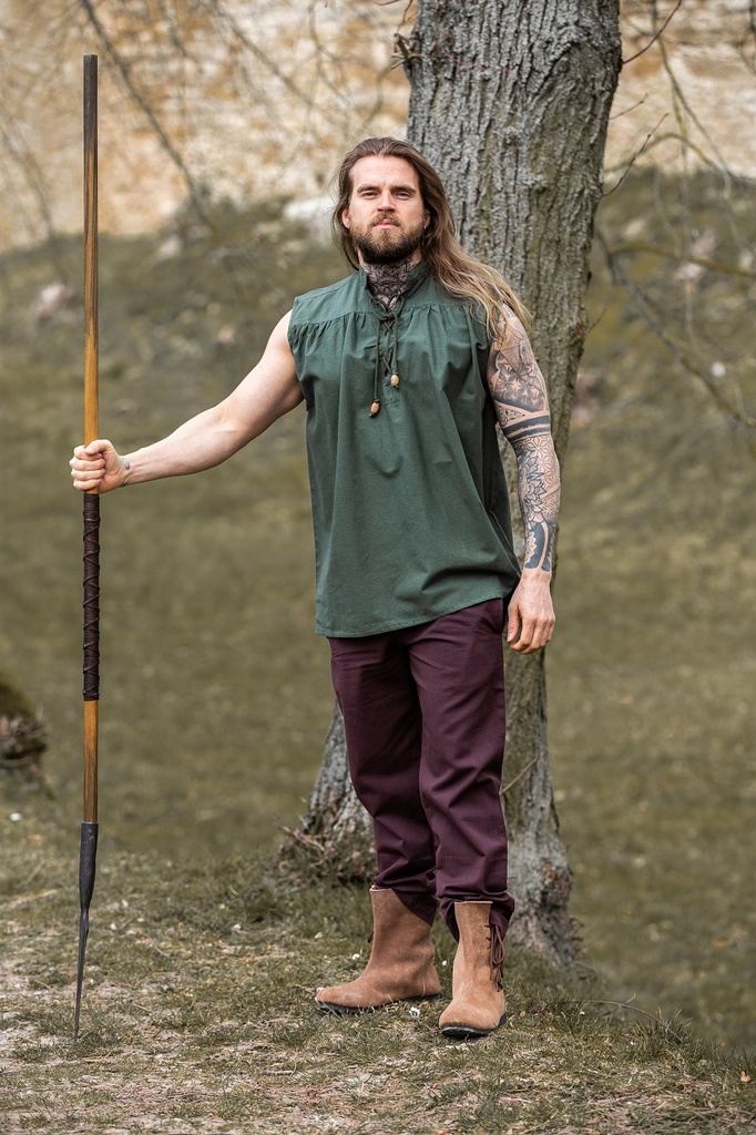 Ärmelloses Stehkragen Schnürhemd grün Mittelalterhemd