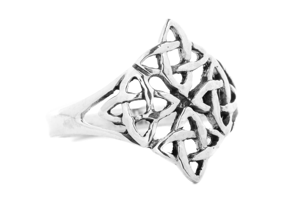 TAINA Ring aus Silber – Keltischer Damenring mit vier Knotensymbolen 16 mm breit