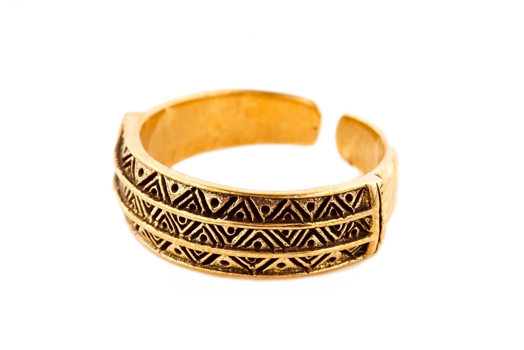 Skandinavischer Wikinger Ring TRISTAN aus Bronze – Größenverstellbarer Replik-Fund aus Dänemark mit feinem Wikingermuster