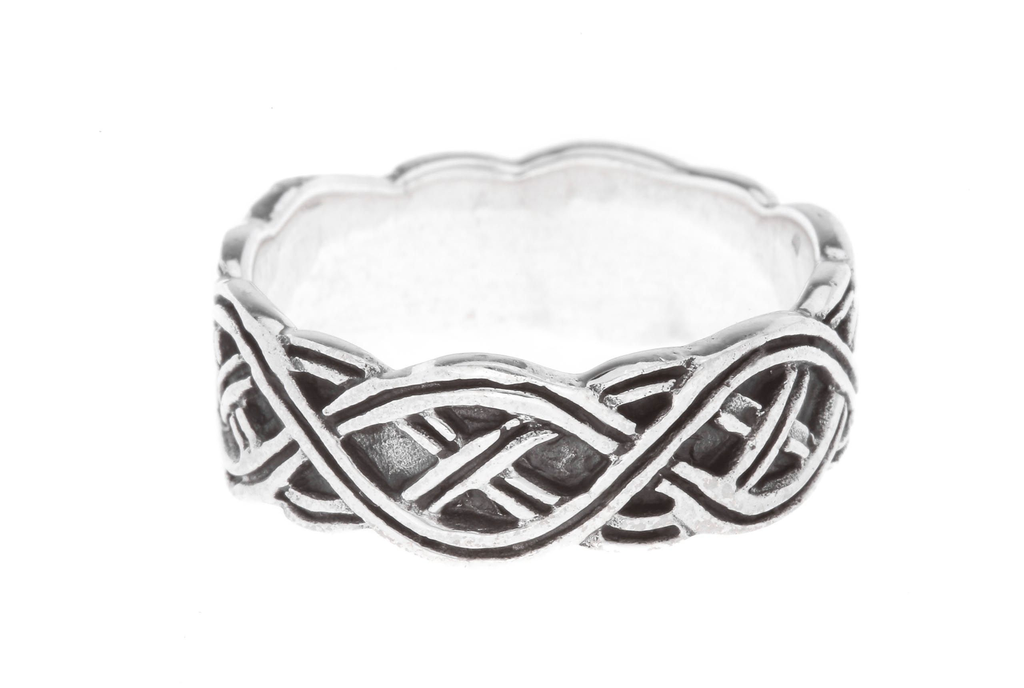 [WK-5165-2015-14 / 44] Wikinger Band-Ring "Arvika" aus 925er Sterlingsilber – 8 mm breiter Ring mit traditionellem Knotenmuster (14 / 44)