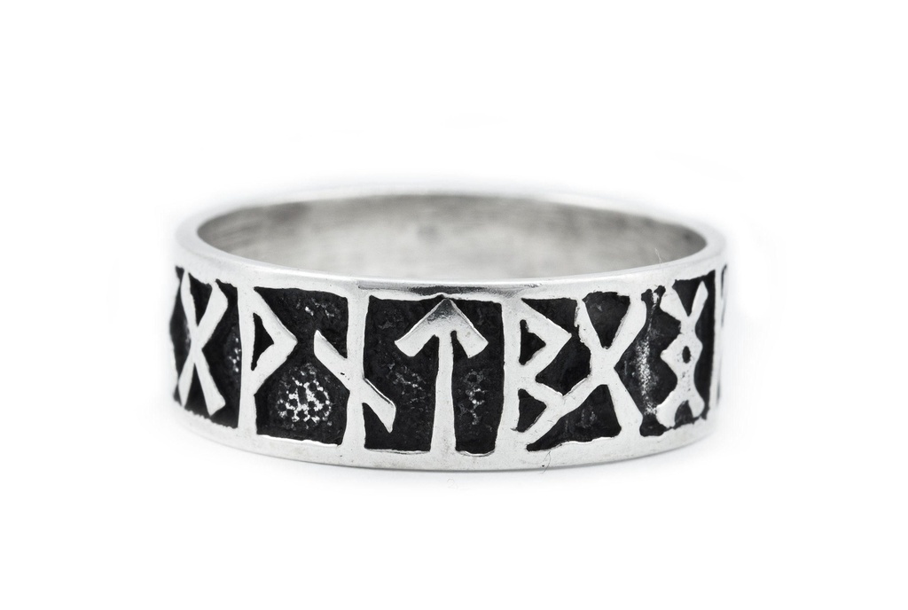 Ring Futhark Runenring aus Silber 925 – Wikinger Bandring mit Runenalphabet 9 mm