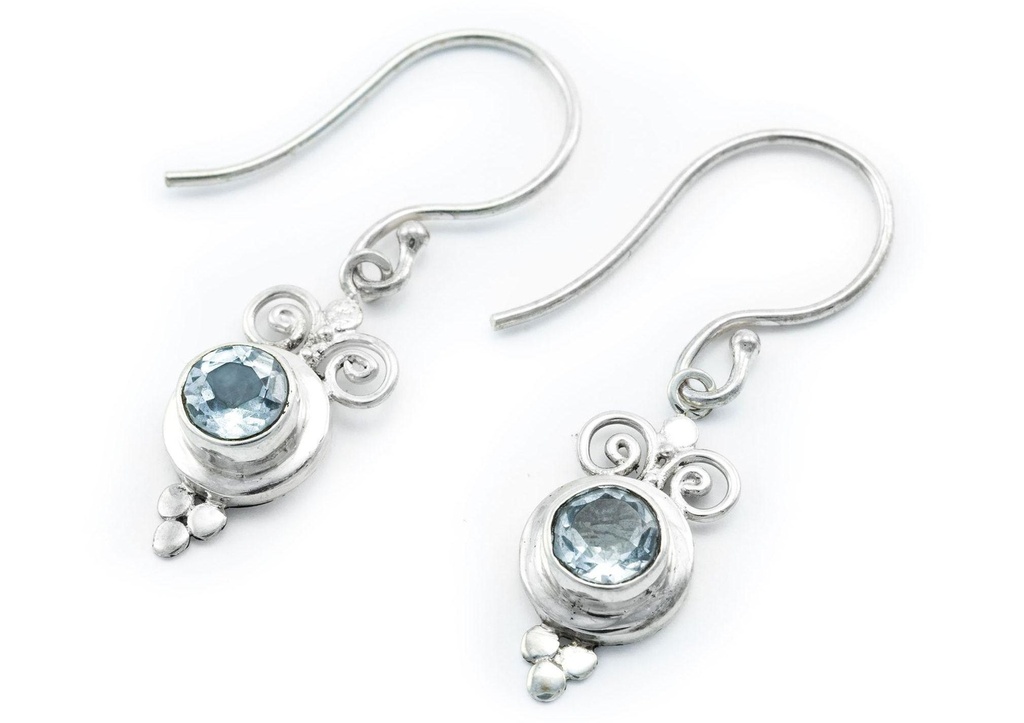 Schmuck Ohrhänger Spirals – Topaz 1,9 cm – Silber 925 – Edle Ohrringe mit hellblauem Edelstein