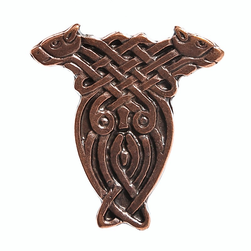 Celtic Draggs Zierniete in Kupferoptik – Keltischer Doppeldrachen-Knoten 27 mm