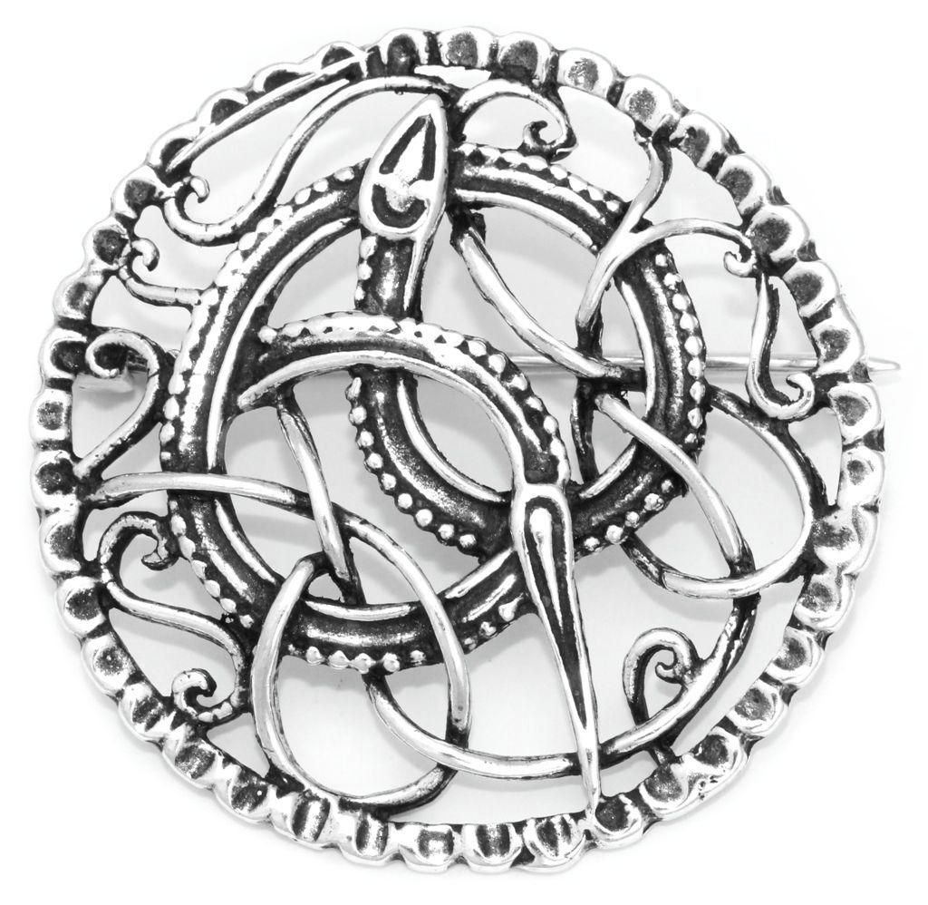 Wikinger Fibel "Pitney" aus Silber 925 – Midgardschlange Gewandschließe 4 cm