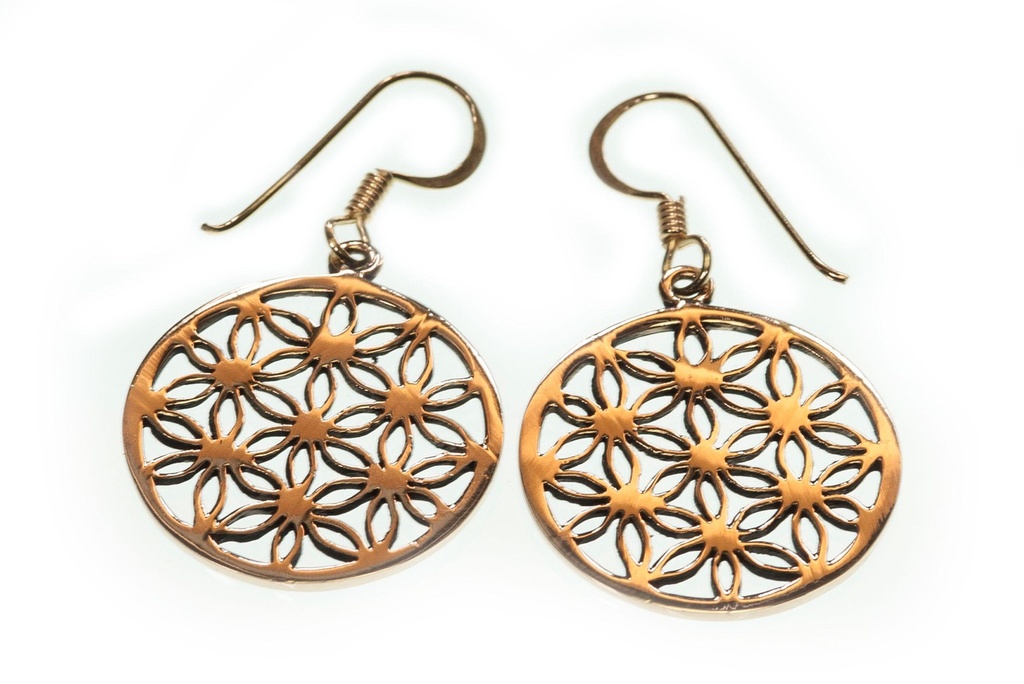 Ohrhänger Runa Blume des Lebens aus Bronze – Mystischer Lebensblume-Schmuck 3,9 cm