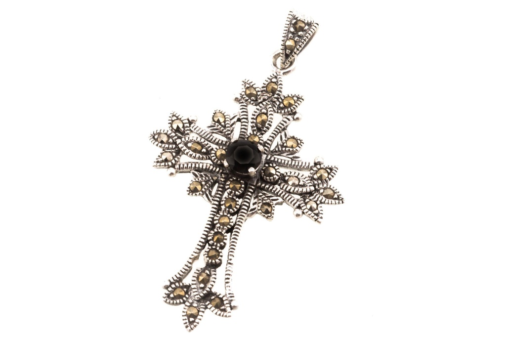 Schmuckstück  Schmuck Anhänger Gothic Kreuz ACANTHA 4.5 cm Kreuz mit schwarzem Stein Silber 4.5 cm