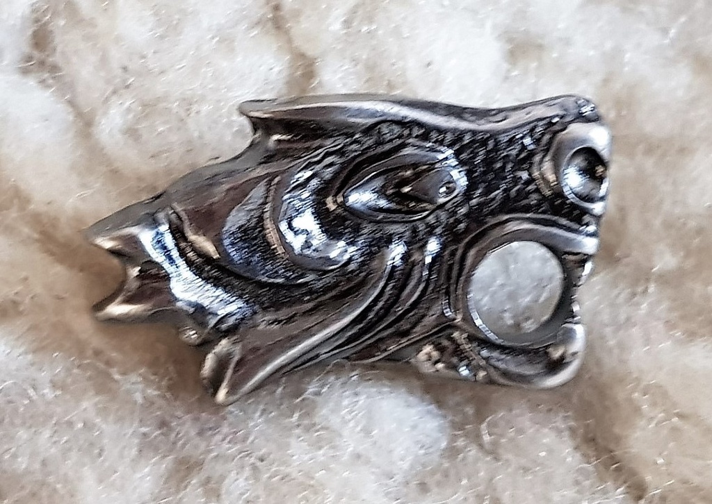 Drachenkopf-Beschlag in Eisenoptik – Rechtsschauender Wikinger-Zierbeschlag 29 x 18 mm 