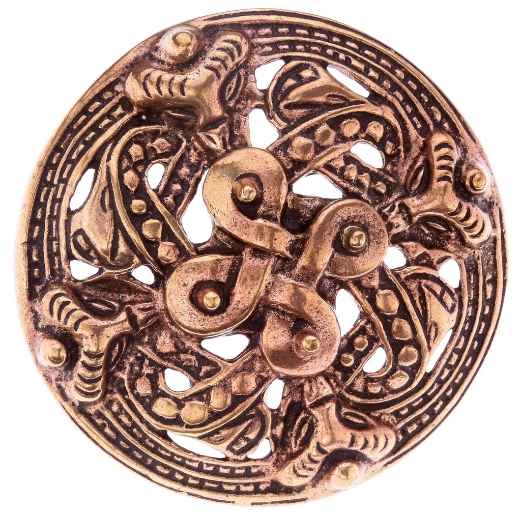 Große Wikinger Fibel ARDUIN Ø 5,9 cm – Vier Elemente Brosche aus Bronze