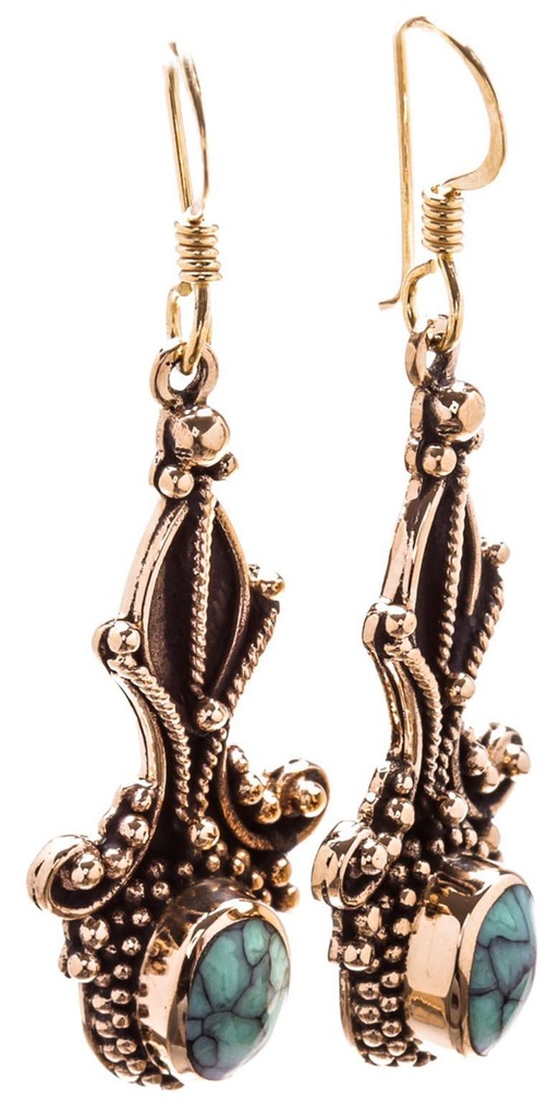 Schmuck Ohrhänger Kayleen Türkis 4,7 cm – Bronze – Bohemian Ohrringe mit Edelstein 