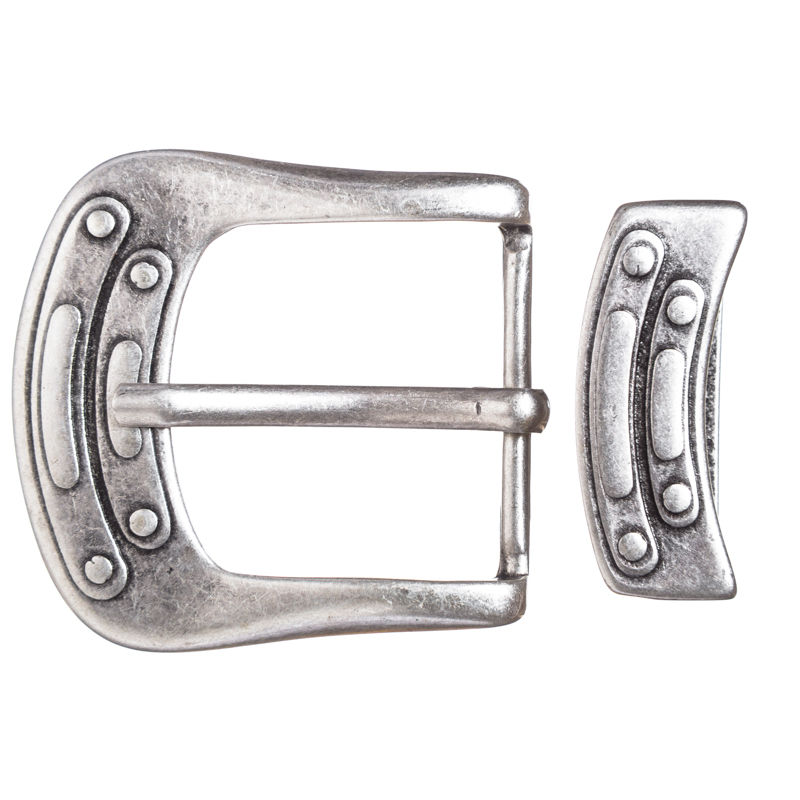 Steampunk Gürtelschließe Set „STP Jeter“ silberfarben – Schnalle & Metallschlaufe im Mechanic-Stil für 4 cm Gürtel