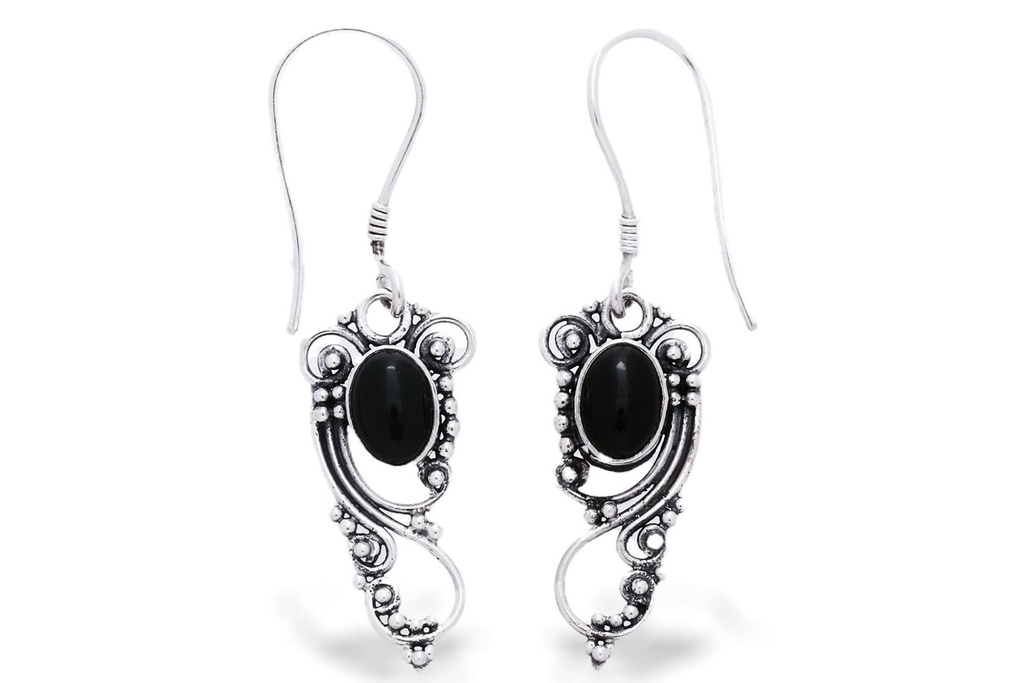 Schmuck Ohrhänger Lasia mit Onyx 3,8 cm – Silber 925 – Filigrane Boho-Ohrringe mit schwarzem Edelstein