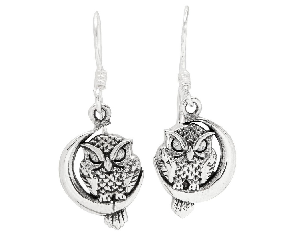 Ohrhänger AMICA aus 925er Silber 3,4 cm – Eulen in Mondsichel Ohrschmuck