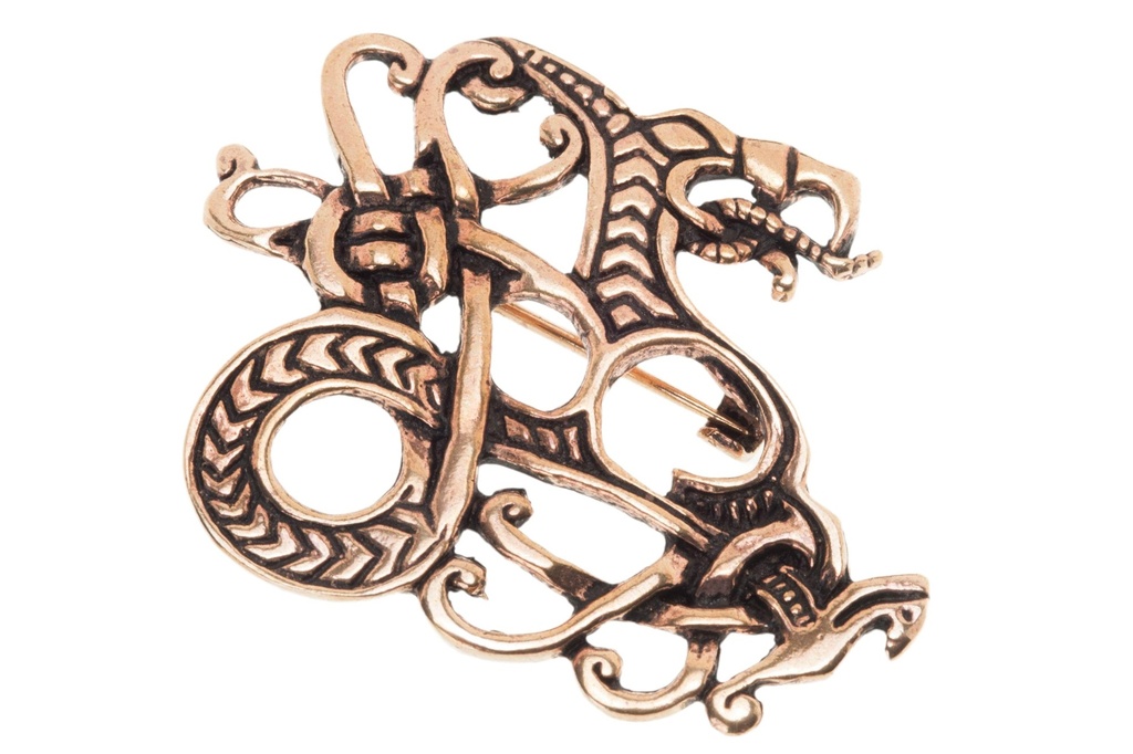 Wikinger Fibel Brosche "Midga" aus Bronze – Midgardschlange als Gewandschließe 5 cm 