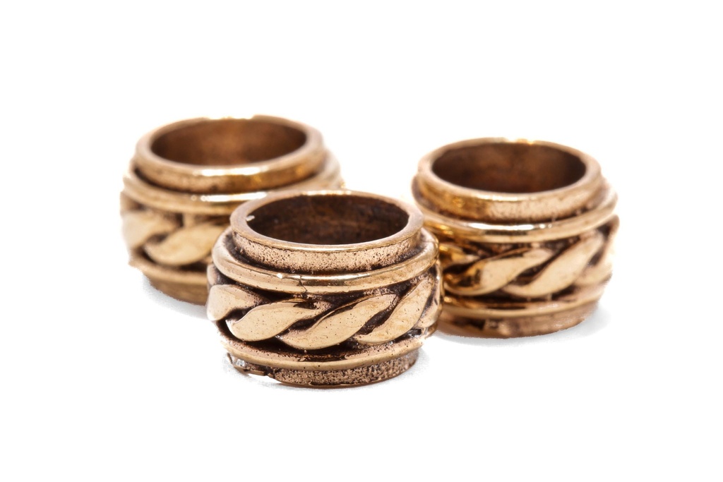 MARJA Bartperle aus Bronze – Wikinger Haarschmuck mit Zopfmuster 5 mm