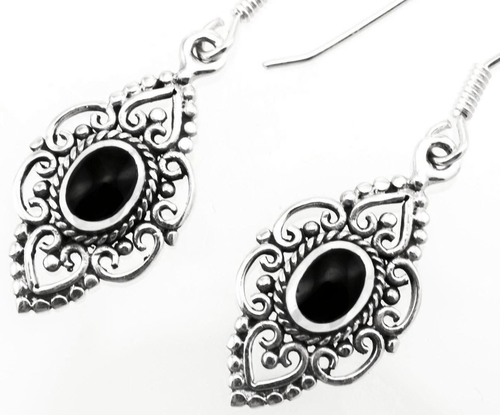 Ohrhänger „Aja – Onyx“ aus 925er Silber – Tropfenohrringe 3,8 cm mit schwarzem Edelstein