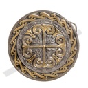 Zinnschließe Lilien und Kreuzmotiv