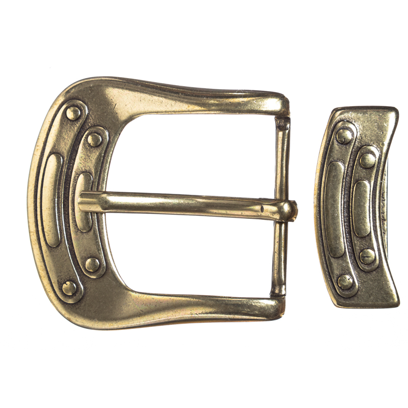 Steampunk Gürtelschließe Set „STP Jeter“ messingfarben – Schnalle & Metallschlaufe im Mechanic-Stil für 4 cm Gürtel