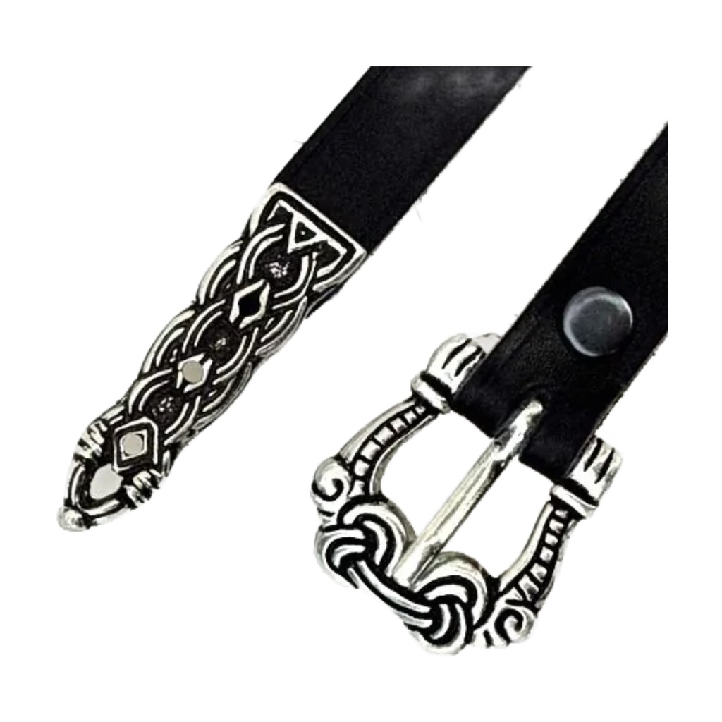 [10 wik 15:A Z.le.br.me.si] Wikinger-Gürtel - 1,5 cm / Riemenende (braun, silber)