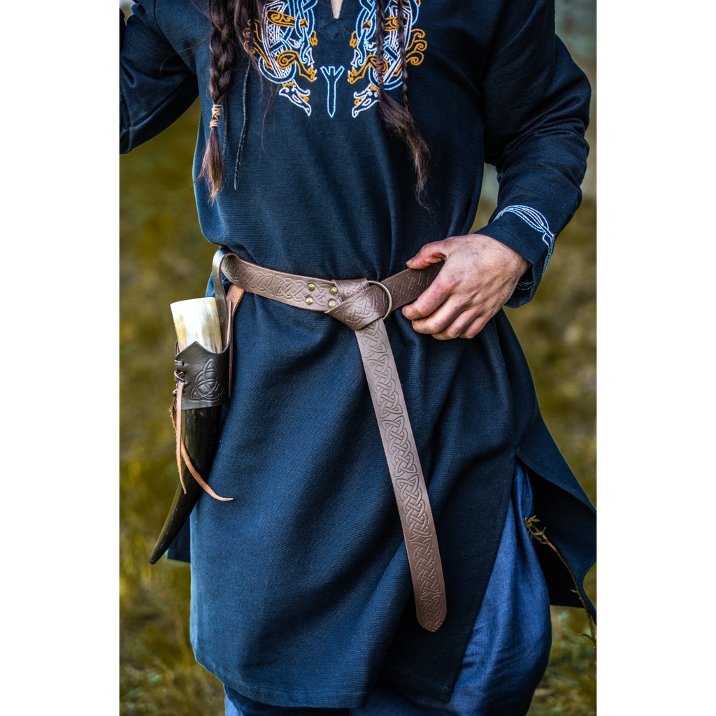 [5046d.gr.s ] Lederringgürtel mit durchgehender keltischer Prägung Dunkelbraun (S 150cm)