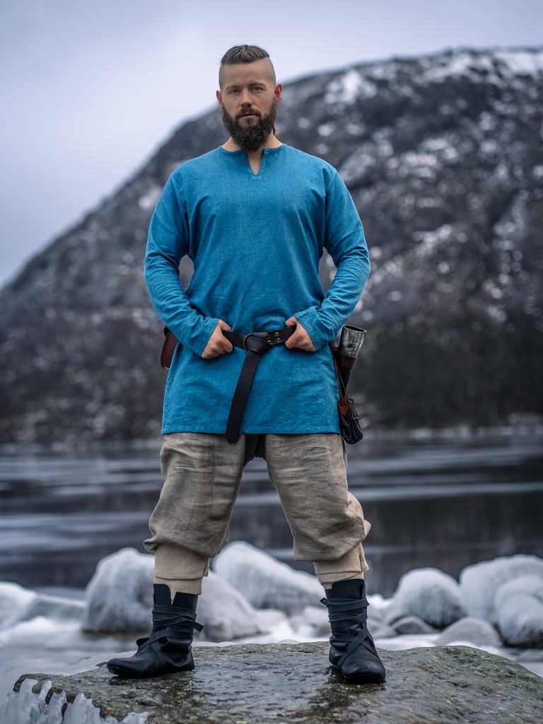 [1065bl.gr.s] Wikinger Leinentunika "Ragnar" Blau (S)