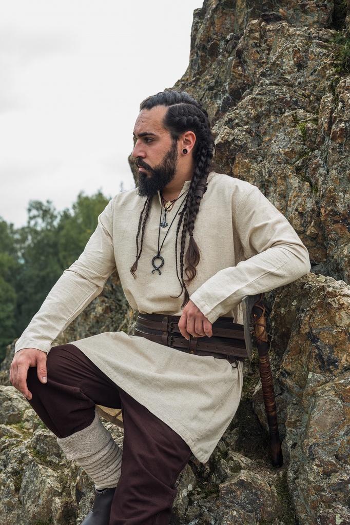 [1065n.gr.s] Wikinger Leinentunika "Ragnar" Natur (S)